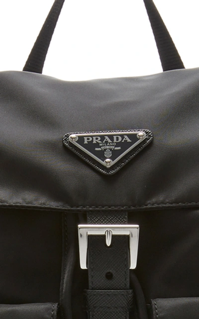 Shop Prada Women's Vela Medium Leather-trimmed Shell Backpack In Black