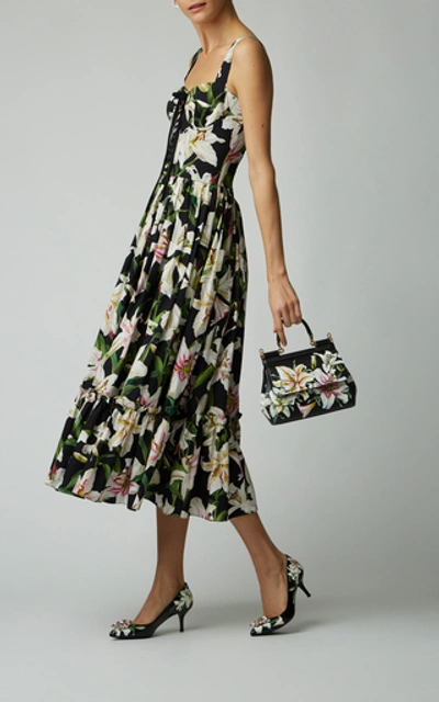 Shop Dolce & Gabbana Sicily Small Floral-printed Textured-leather Shoulder Bag In Black