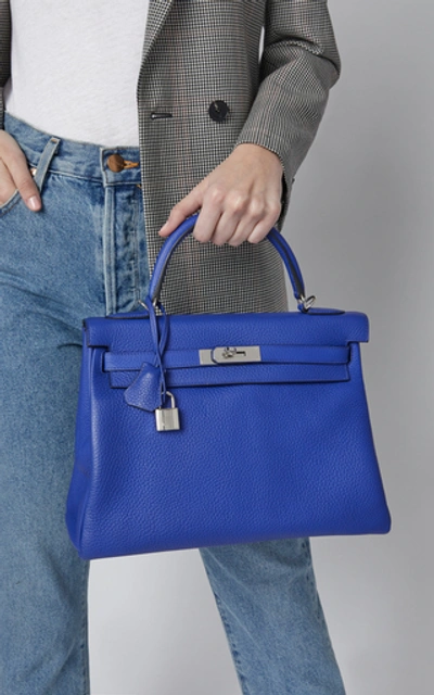 Shop Hermã¨s Vintage By Heritage Auctions Hermès 32cm Blue Electric Clemence Leather Retourne Kelly