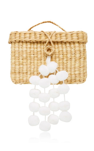 Shop Nannacay Baby Roge Pom Pom-embellished Woven Raffia Tote In White