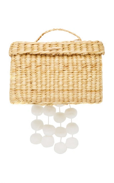 Shop Nannacay Baby Roge Pom Pom-embellished Woven Raffia Tote In White