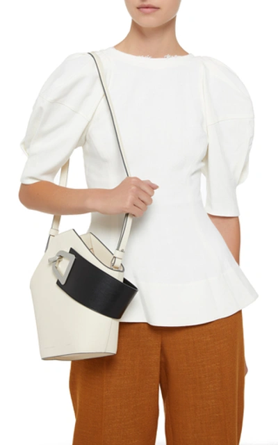 Shop Danse Lente Johnny Two-tone Leather Bucket Bag In White