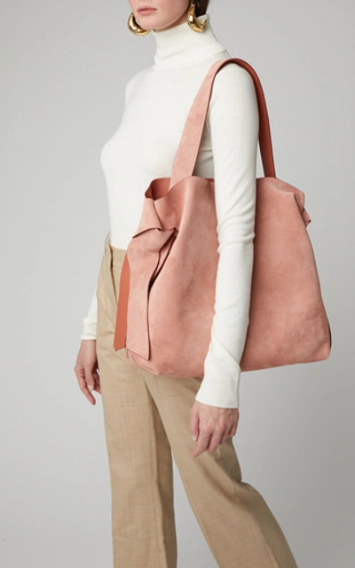 Shop Acne Studios Musubi Maxi Knotted Suede Shoulder Bag In Pink