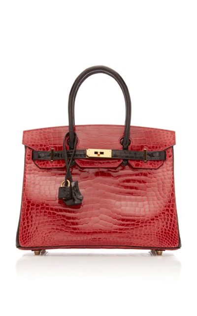 Shop Hermã¨s Vintage By Heritage Auctions Hermes 30cm Shiny Briase And Black Porosus Crocodile Special Order Horseshoe Birkin  In Red