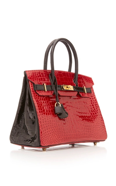 Shop Hermã¨s Vintage By Heritage Auctions Hermes 30cm Shiny Briase And Black Porosus Crocodile Special Order Horseshoe Birkin  In Red