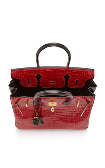 Shop Hermã¨s Vintage By Heritage Auctions Hermes 30cm Shiny Briase And Black Porosus Crocodile Special Order Horseshoe Birkin  In Red