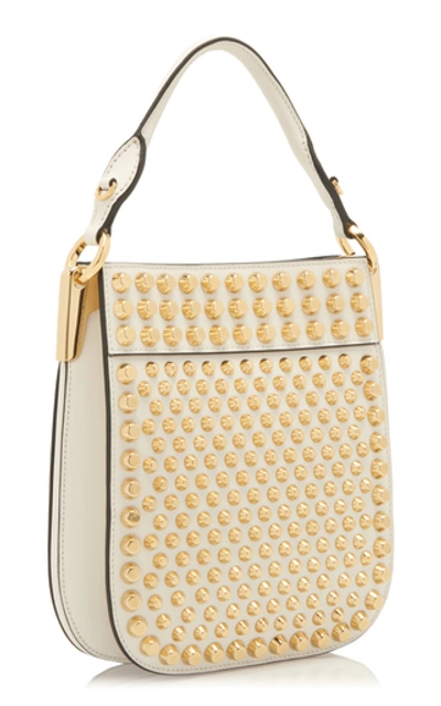 Shop Prada Margrit Studded Leather Shoulder Bag In White