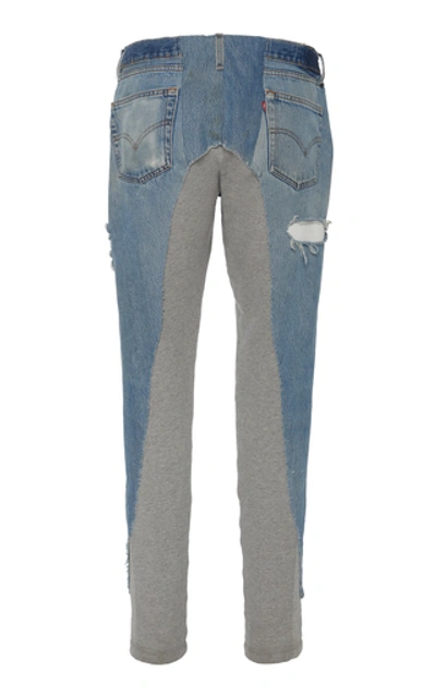 Shop Greg Lauren 50/50 Cotton Jersey-paneled Denim Track Pants In Blue