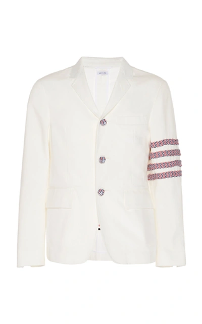 Shop Thom Browne Denim Unconstructed Classic Blazer In White