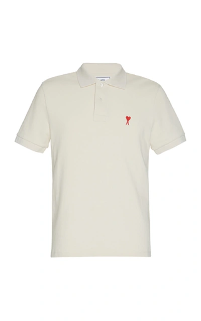 Shop Ami Alexandre Mattiussi Logo-embroidered Cotton-pique Polo In White