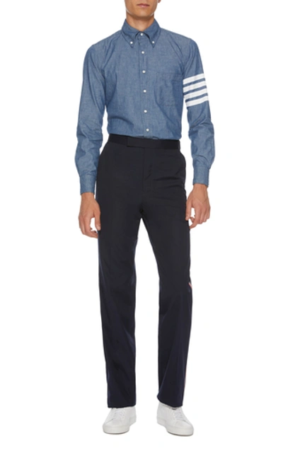 Shop Thom Browne Striped Cotton-chambray Shirt In Blue