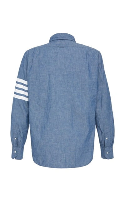 Shop Thom Browne Striped Cotton-chambray Shirt In Blue