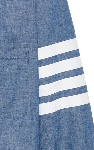 Shop Thom Browne Striped Cotton-chambray Shirt In Blue