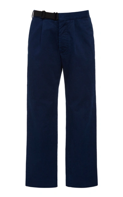 Shop Maison Margiela Belted Wool And Cotton Flared Pants In Navy