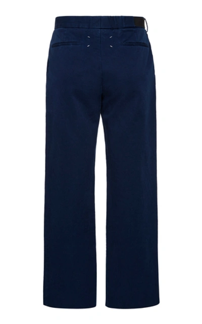 Shop Maison Margiela Belted Wool And Cotton Flared Pants In Navy