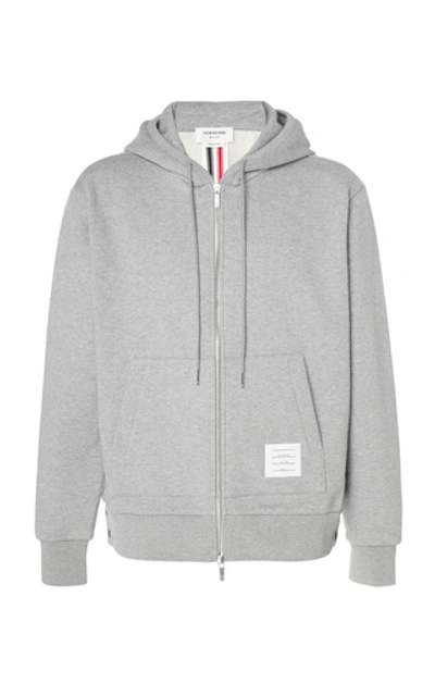 Shop Thom Browne Stripe-detailed Cotton Zip Hoodie In Grey