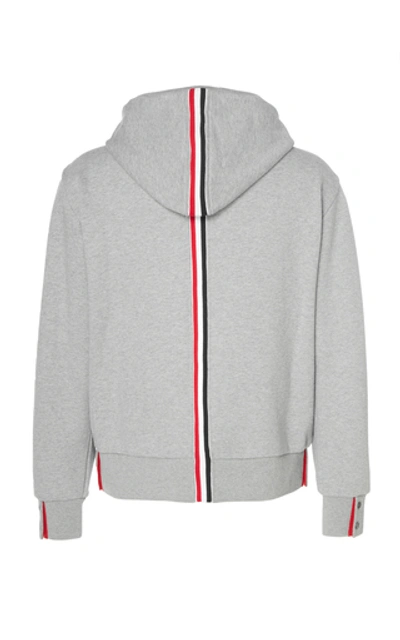 Shop Thom Browne Stripe-detailed Cotton Zip Hoodie In Grey