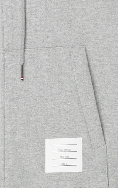 Shop Thom Browne Stripe-detailed Cotton Zip Hoodie In Grey