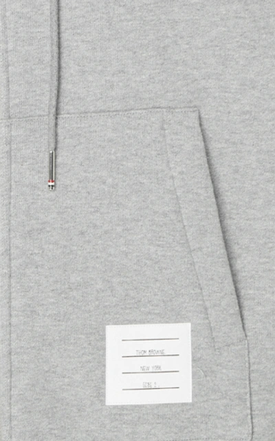 Shop Thom Browne Stripe-detailed Cotton Zip Hoodie In Grey