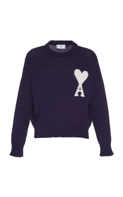 Shop Ami Alexandre Mattiussi Intarsia-knit Cotton And Wool Logo Sweater In Purple