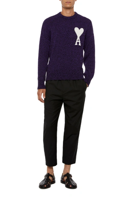 Shop Ami Alexandre Mattiussi Intarsia-knit Cotton And Wool Logo Sweater In Purple