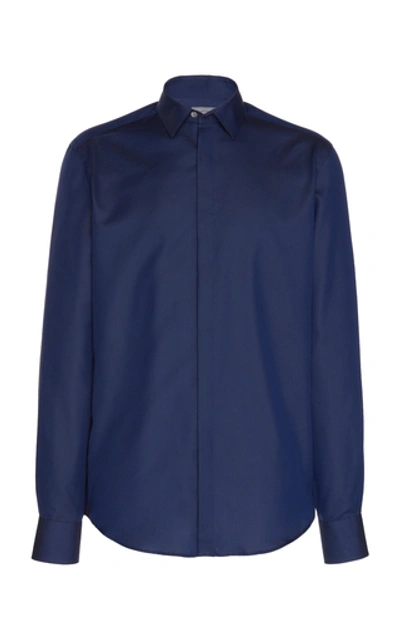 Shop Lanvin Cotton And Silk Button-up Shirt In Blue