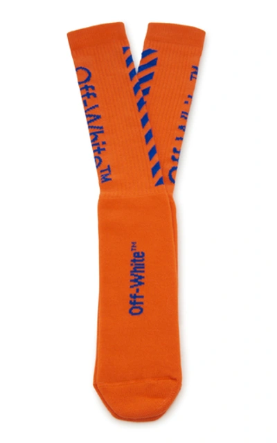 Shop Off-white Logo-intarsia Stretch-knit Socks In Orange