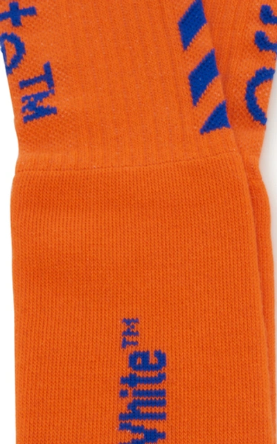 Shop Off-white Logo-intarsia Stretch-knit Socks In Orange