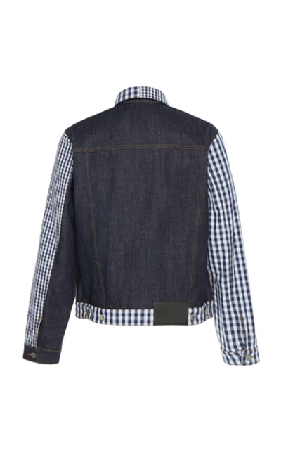 Shop Jw Anderson Patchwork Gingham Denim Jacket In Blue