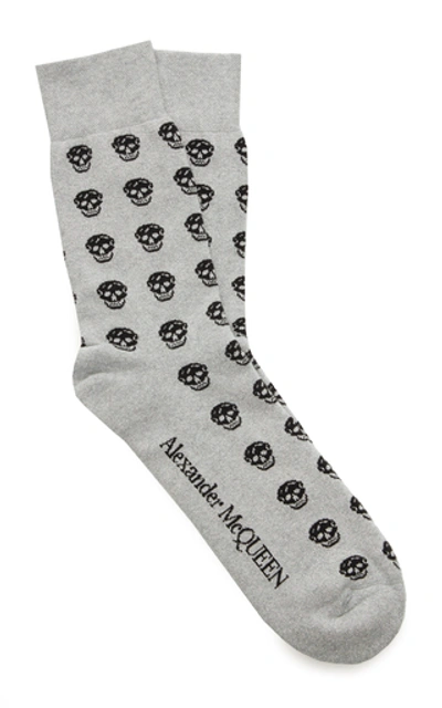 Shop Alexander Mcqueen Skull-print Cotton-blend Socks In Grey