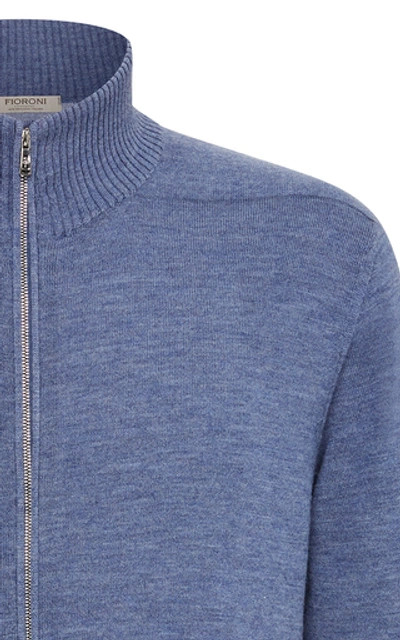 Shop Fioroni High-necked Zip Cashmere Cardigan In Blue