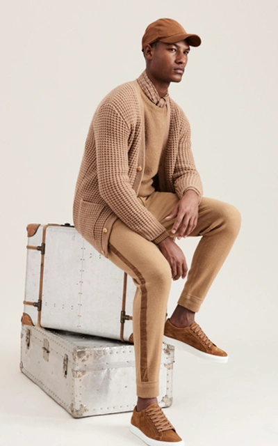 Shop Ralph Lauren Striped Wool Cashmere Sweatpants In Brown