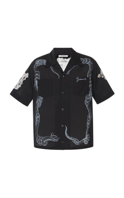 Shop Givenchy Camp-collar Printed Cotton-poplin Shirt  In Neutral
