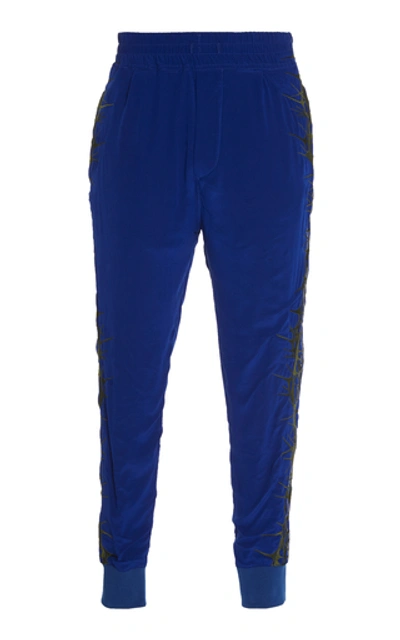 Shop Haider Ackermann Embroidered Cotton Joggers In Blue