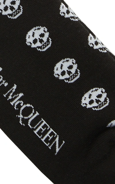Shop Alexander Mcqueen Skull-print Cotton-blend Socks   In Black/white