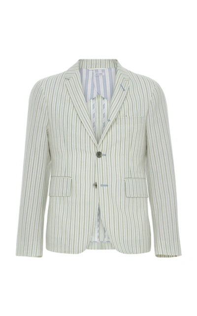 Shop Thom Browne Unconstructed Striped Wool-blend Sport Coat In Blue