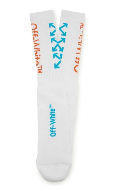 Shop Off-white Logo-intarsia Stretch-knit Socks In White