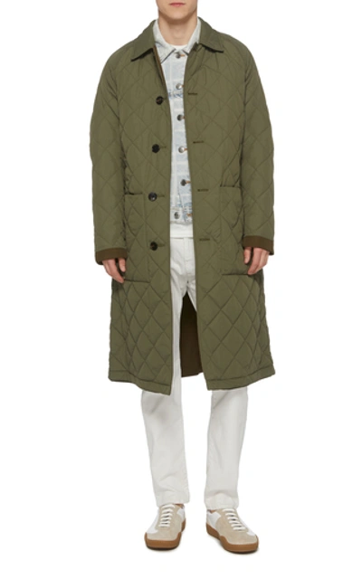 Shop Burberry Reversible Quilted Shell Car Coat In Green