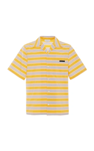 Shop Prada Striped Cotton-poplin Shirt In Yellow
