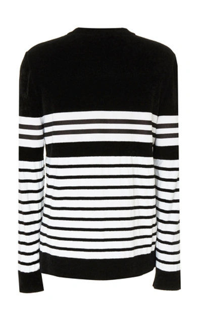 Shop Balmain Striped Logo-intarsia Cotton Sweater In Multi