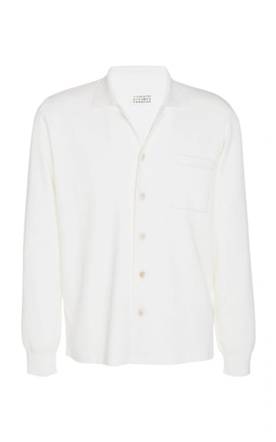 Shop Maison Margiela Collared Cotton Button-up Sweater In Neutral
