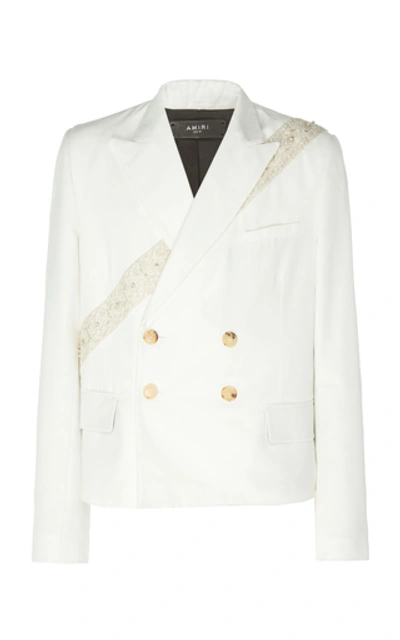 Shop Amiri Double Breasted Guitar Strap Jacket In White