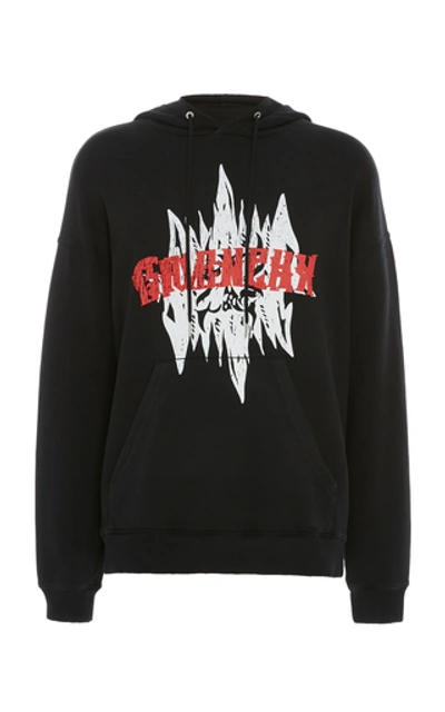 Shop Givenchy Printed Cotton-jersey Hooded Sweatshirt In Black