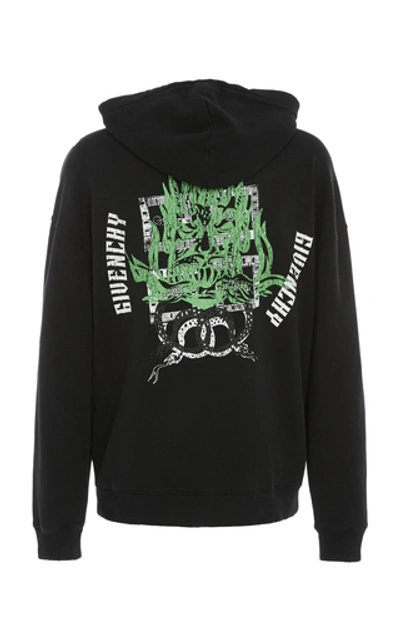 Shop Givenchy Printed Cotton-jersey Hooded Sweatshirt In Black