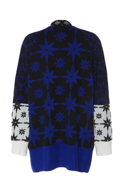 Shop Haider Ackermann Intarsia Cashmere And Silk Cardigan In Blue
