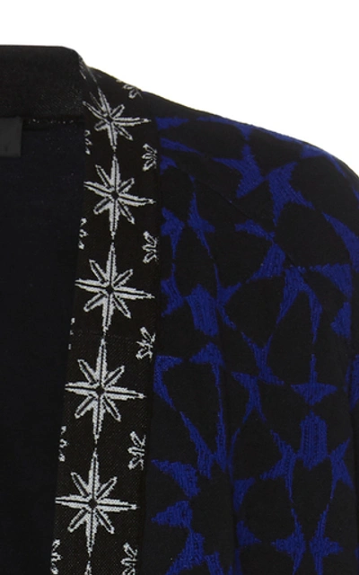 Shop Haider Ackermann Intarsia Cashmere And Silk Cardigan In Blue