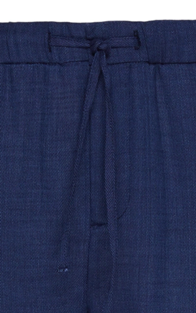 Shop Frescobol Carioca Slim-fit Linen Trousers In Navy