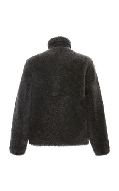 Shop Loewe Leather-trimmed Shearling Jacket In Grey