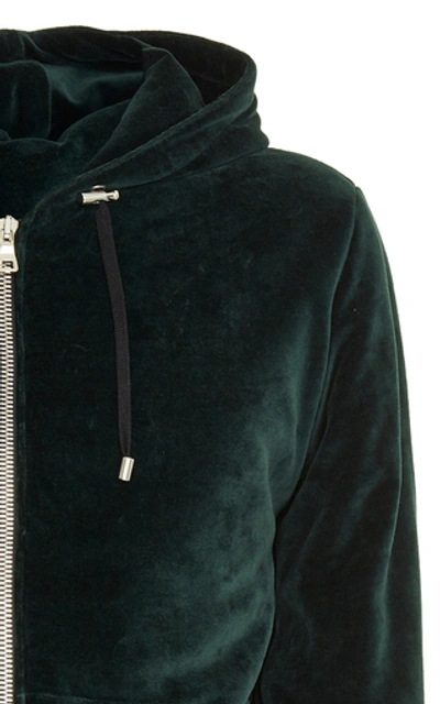 Shop Balmain Cotton-blend Velvet Hooded Sweatshirt In Green