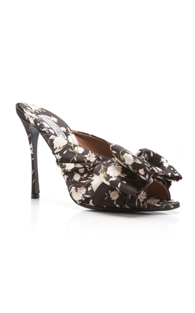 Shop Tabitha Simmons Lollie Printed Bow-detailed Silk Mules In Black